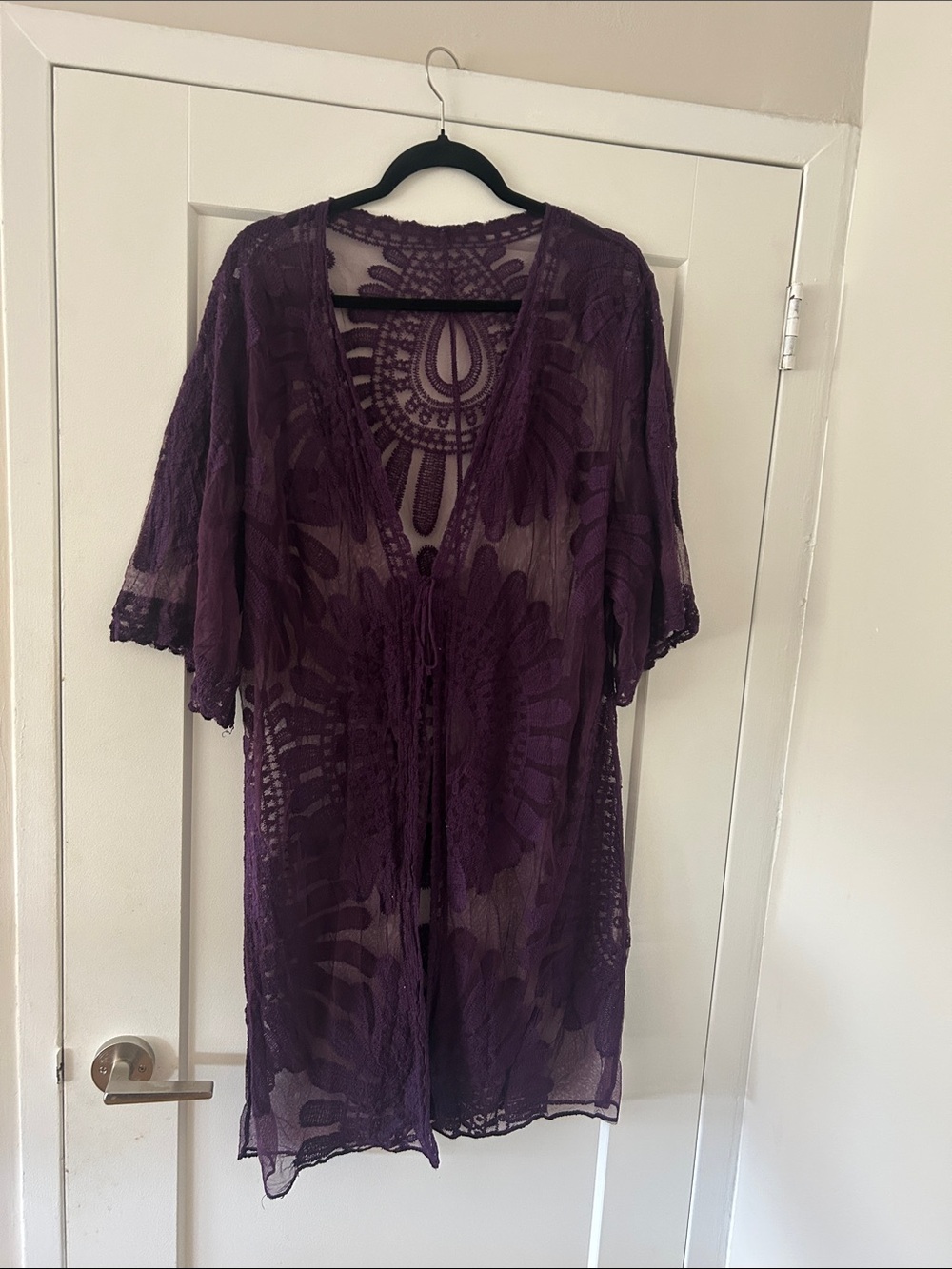 Amazon Sheer Crochet Kimono Robe — Purple